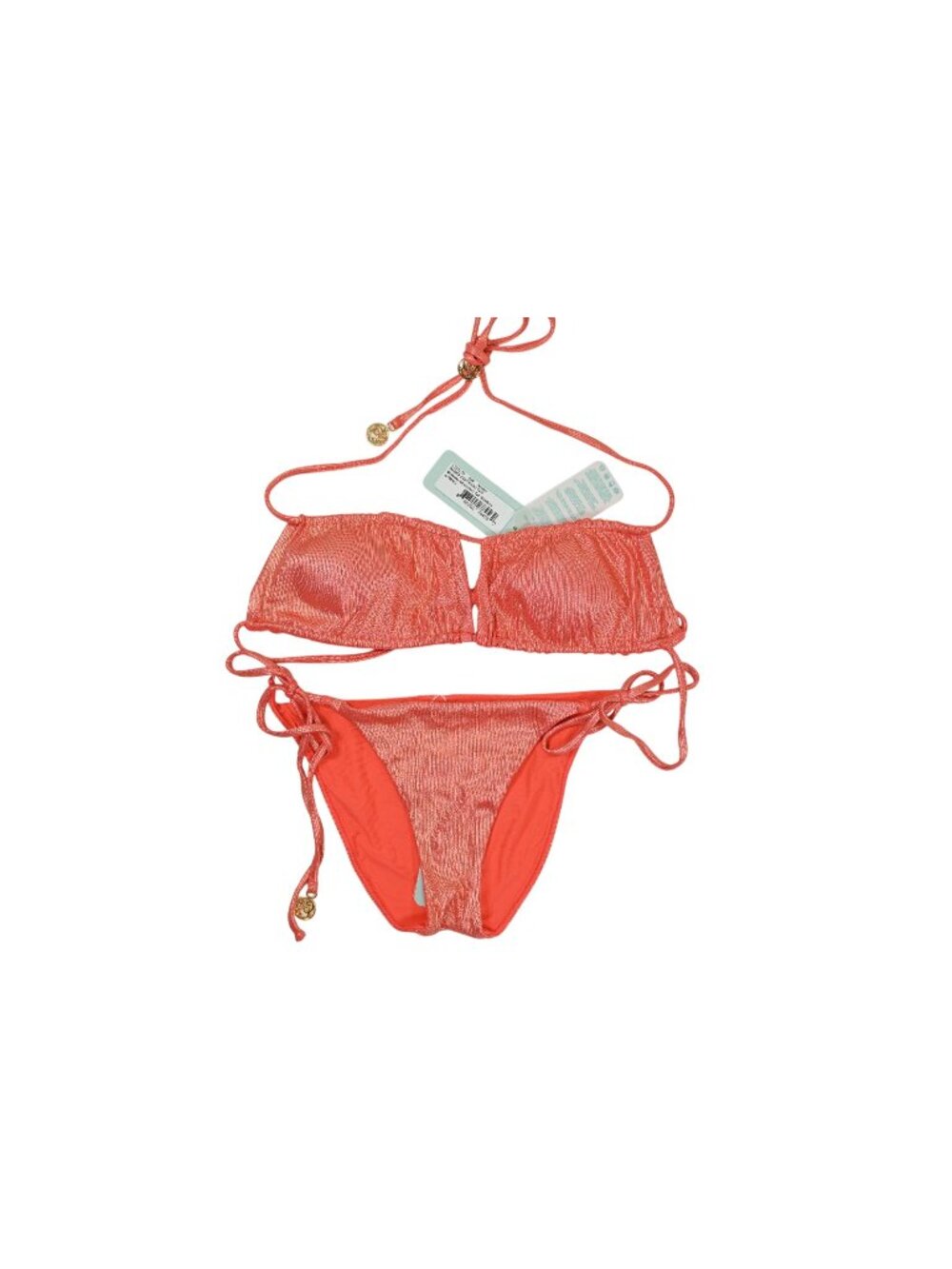 Luli Fama Multiway Scrunched Cup Bandeau & Tie Side Bottoms Bikini in Amber